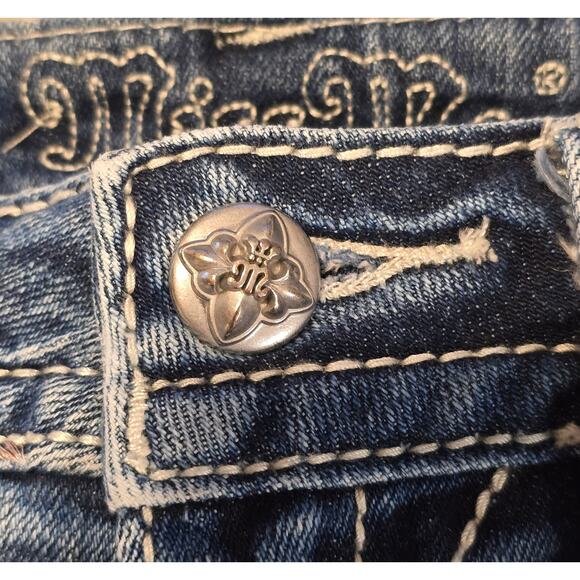 Miss Me Signature Short Womens Size 29 Blue Distressed Rhinestones Embroidery - Picture 8 of 16